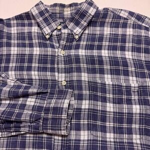 Ralph Lauren Shirt Mens XL Blue‎ White Plaid Linen Button Down Blake Long Sleeve